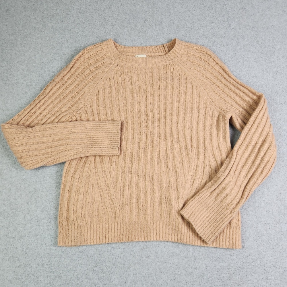 A New Day Sweater Womens Small Tan Cable Knit Wool Blend Relaxed‎ Fit Stretch